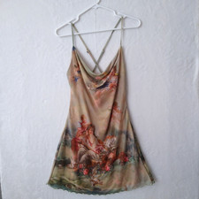 SHEIN Mesh Cami Dress Sexy L Sweetina Figure Draped Collar Crisscross Backless