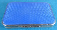 Superb Art Deco Sterling Silver Box Blue Guilloche Enamel Chased Borders C1925