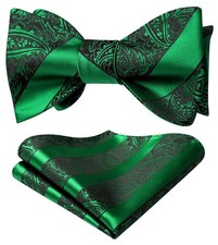 Men Bow Tie Self Tie Woven Satin Pocket Square Set Formal Tuxedo Paisley