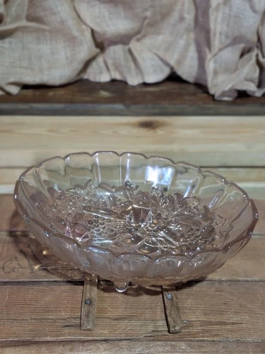 Vintage Pink Harvest Grape Fruit Bowl By Indiana Depression Glass Footed & Oval