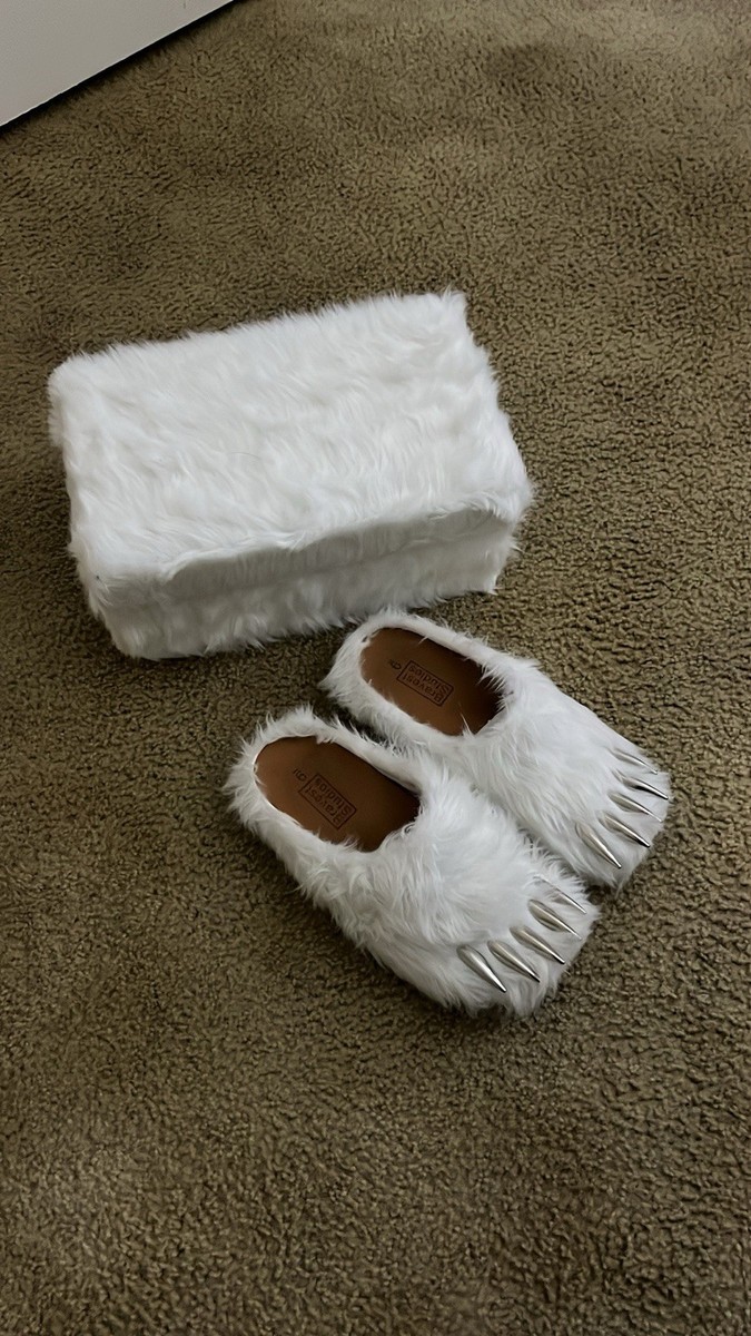 Bravest Studios white Bear claw Fur slides | eBay
