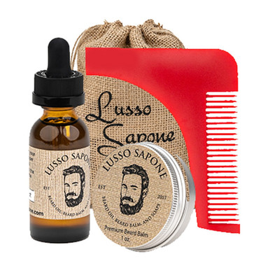 Beard Styling Kit by Lusso Sapone Oil Balm & Shaping Comb Growth Care Grooming