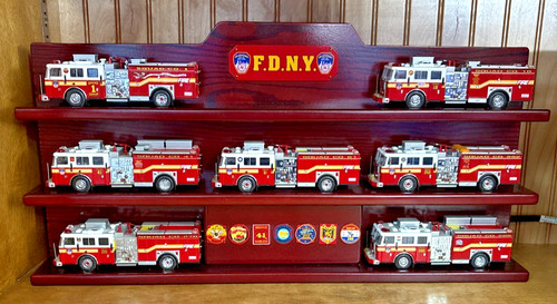 FDNY Code 3 1/64 Squad Collection 7 pc Set Wall Mount Display Shelf with Trucks