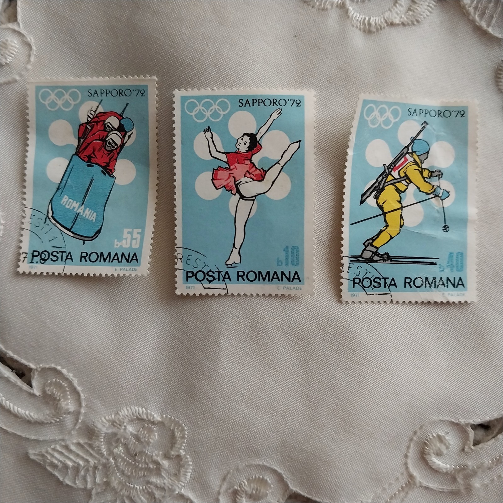 3 romanian Sapporo olympic postage stamps,1972
