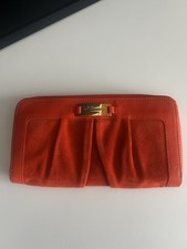 L K Bennett Orange Leather / Suede Zip Around Clutch Purse 