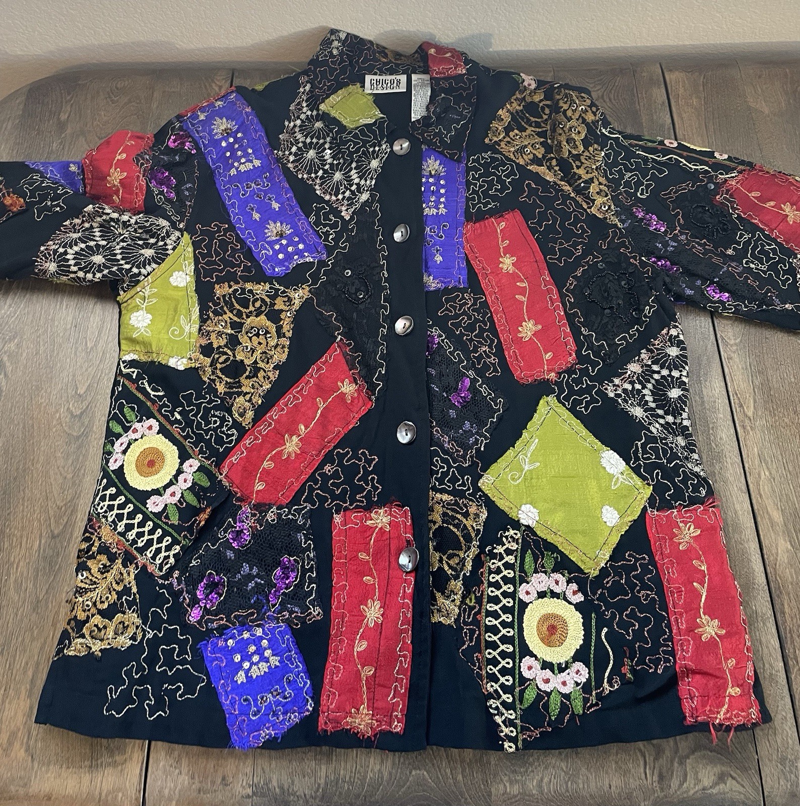 Vintage Chico’s Design Jacket Patchwork Embroider… - image 6