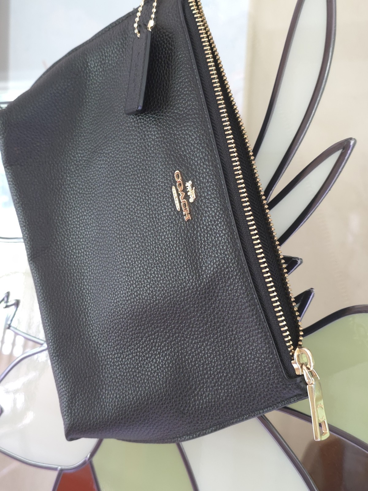 Coach Handbags Wristlet Large Black Pebbled Leather-image