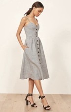 Reformation Thelma Linen Midi Dress Black White Check Sundress Runs Small Sz 8