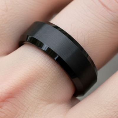 Men s 8mm Matte Black Tungsten Wedding Band with Brushed Face & Polished Edges