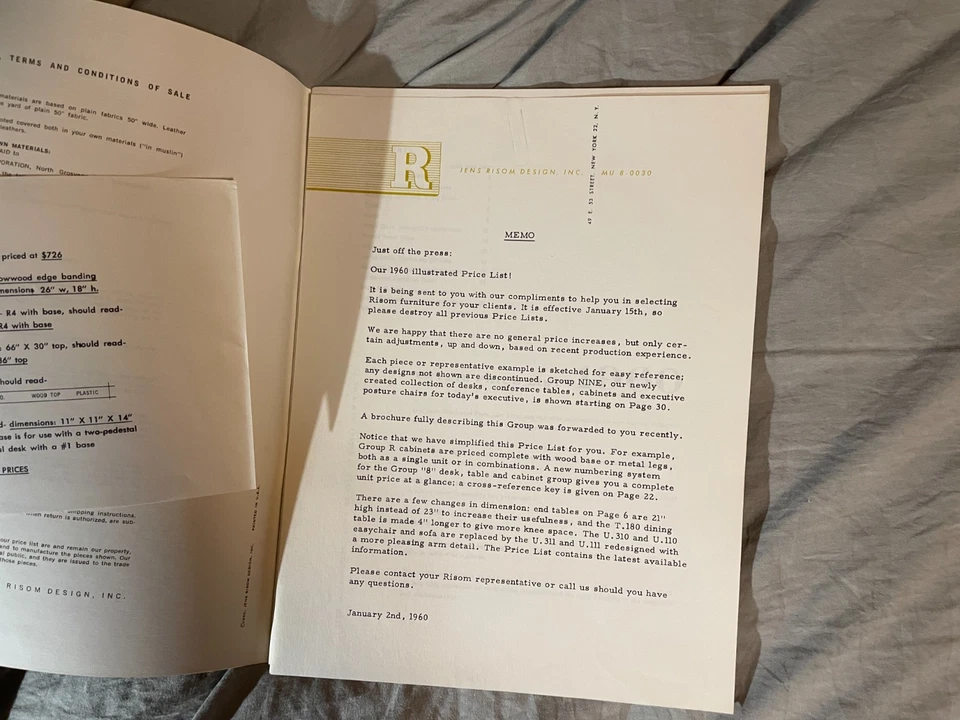 Jens Risom Design Price List Catalog 1960 Furniture Vintage MCM Tables Desks - Image 2 of 4