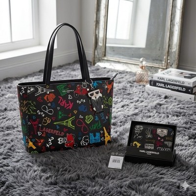 NWT KARL LAGERFELD Adele Large Tote Bag & Rue Lagerfeld Black Clutch Wallet Set