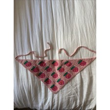 Crochet Strawberry Headscarf / Bandana   Pink Cottagecore Hair Scarf Farmers Mkt