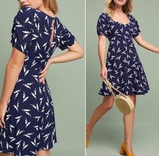 Maeve Anthropologie Dress 0 Navy Blue Floral Sweetheart Neckline Retro Mini