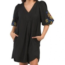 Halston Embroidered Linen Mini Dress - Size Medium
