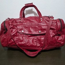 Vtg Soft Red Genuine Leather Duffle Bag Carry...
