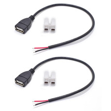 2PCS 0.3M/1FT USB 2.0 Female Pigtail 2 Wire 20AWG USB DC Pigtail DIY Power Cable