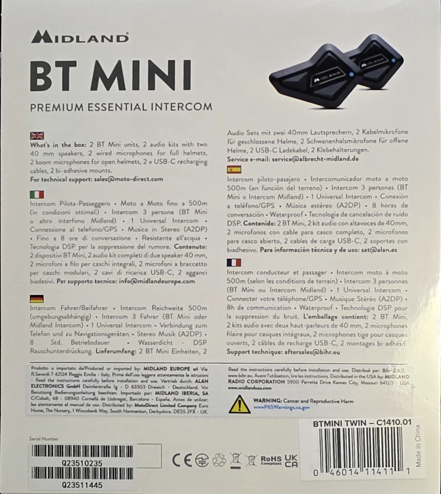 Midland BT Mini Motorcycle Bluetooth Rider Helmet Intercom System 2 Pack IPX6 - Image 2 of 4