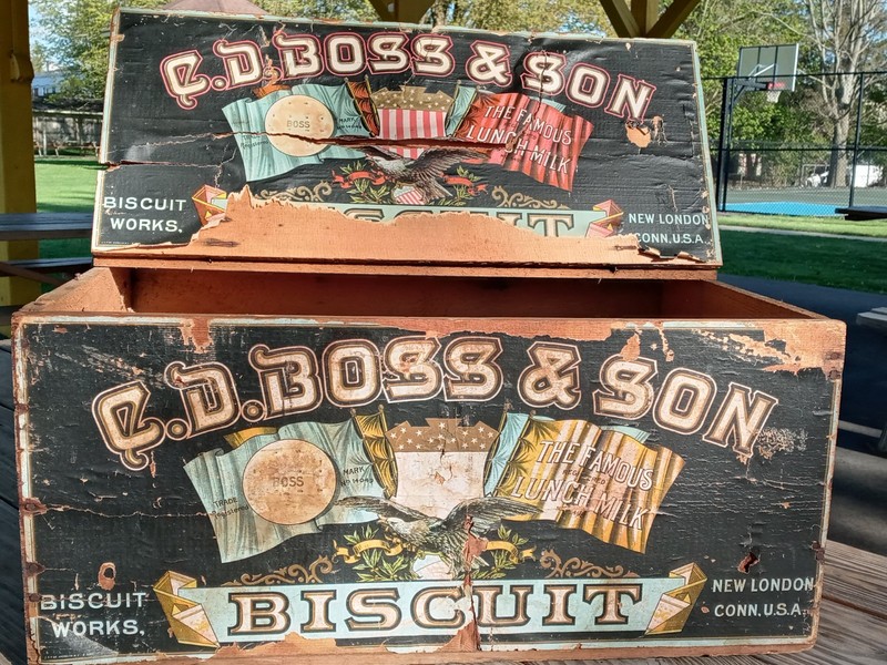 Antique C.D. Boss &Son Biscuit Works Wooden Milk Biscuit Shipping/Display Crate 