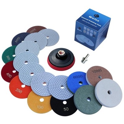 Diamant Polierscheiben Set 100mm 11-tlg Schleifpads Nass Trocken Fliesen Marmor