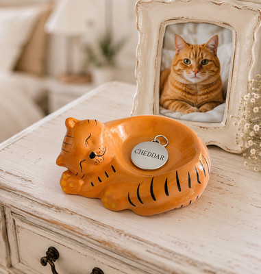 Orange Tabby Cat Ceramic Trinket Dish Vintage Style Sleeping Kitty Jewelry Tray