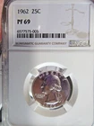 1962 25c Washington Quarter Graded NGC PF69 #6577575-005
