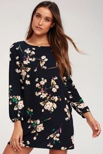 Lulus Herbaceous Babe Floral Shift Dress Navy Womens S Spring Wedding Graduation
