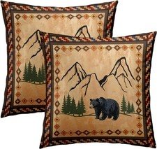 Bear Brown Throw Pillow Covers 18 x 18 Inch Set of 2 Rustic Cabin Green Forest M