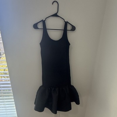 MARQUES/ALMEIDA Black Knit Mini Dress Scoop Neck Spaghetti Straps Ruffle S