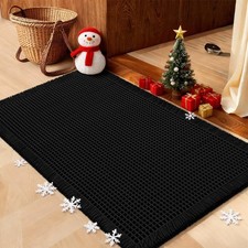 IM HOME Waffle Bath Mat Black 24"x17" Boho Woven Modern Absorbent Rug