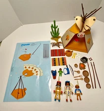 PLAYMOBIL 3871 NATIVE TEEPEE NEARLY COMPLETE SET w/ INSTRUCTIONS - NO BOX