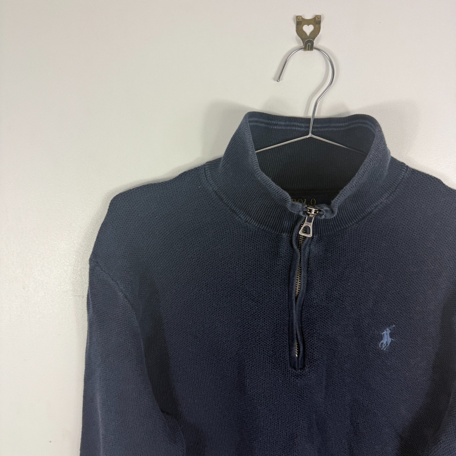 Women's Vintage Polo Ralph Lauren Navy Pima Cotton Size Large Quarter Zip Jumper image 3