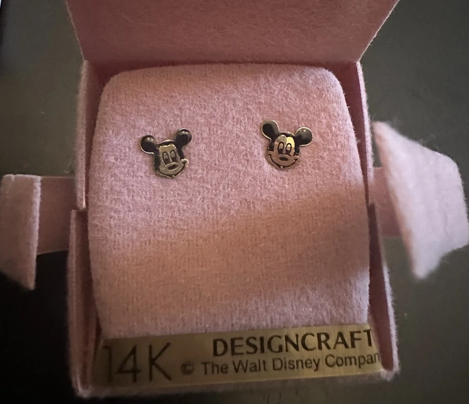Aretes de oro amarillo macizo de 14k Disney Mickey Mouse Designcraft vintage Foto 3 de 3
