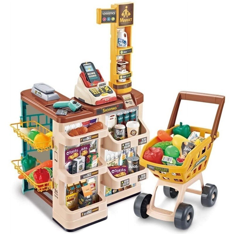 как выглядит Supermarket Play Set W/ Shopping Cart Grocery Cash Register Toy Kids 3-7 Plastic фото