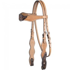 Tough 1 Flared Two Tone Floral/Basket Browband Leather Headstall 42-1450