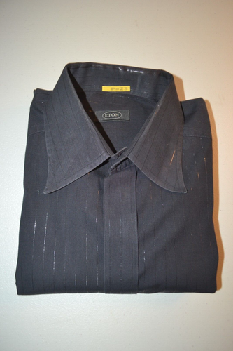 Eton Men Black Silver Stripe French Cuff Button Up Long Sleeve Dress Shirt Sz 16 - Picture 10 of 10