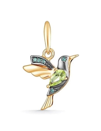 Argent Véritable 925 Plaqué Or Pendentif Colibri Oiseau Scharm avec Zircone Sans - Bild 1 von 5