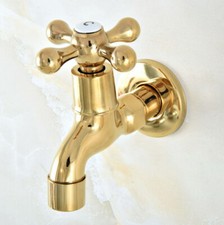 Gold Brass Wall Mount Outdoor Garden Faucet Bathroom Sink Tap Mop Pool Water Tap