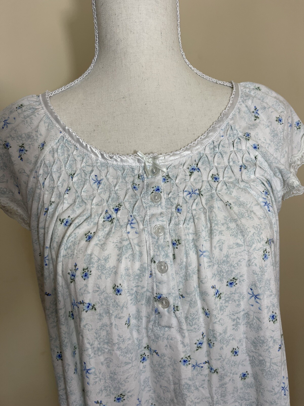 Light Blue Cotton Lace Trim New Old Stock Nightgown by Miss Elaine main image 0
