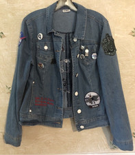 Jean Jacket Boho Mothman Slytherin Nasa Wonder Women Button Pins Patches Size L