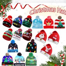 Christmas LED Hat Soft Light Up Winter Warm Beanie Knitted Cap Unisex Xmas Gifts