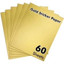 60 Sheets Koala Gold Sticker Paper for Inkjet & Laser Printers 8.5x11 , Cutable