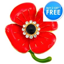 NEW RED ENAMEL CRYSTAL ANEMONE ROSE PIN BACK FLOWER BROOCH 2026 COLLECTION BADGE