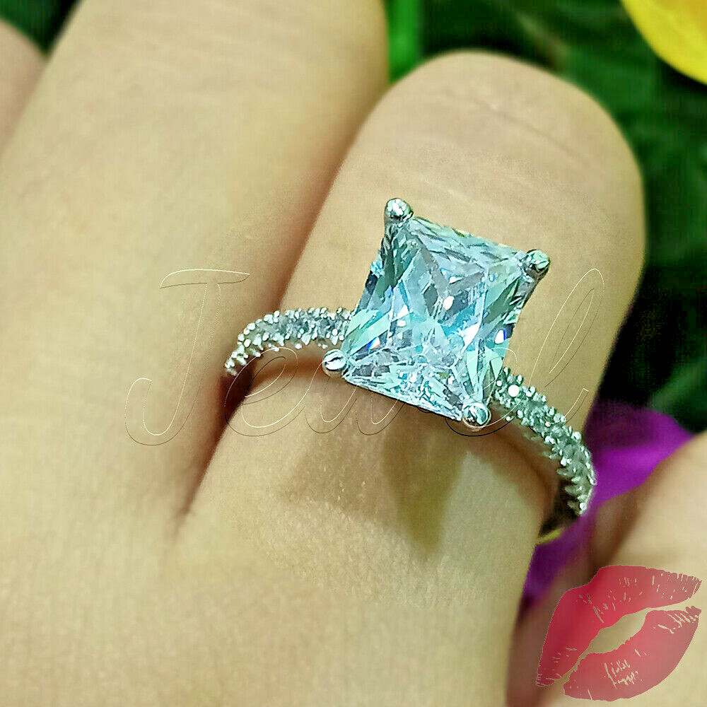 2ct Radiant Cut Diamond Engagement Ring Accent Solitaire 14k White