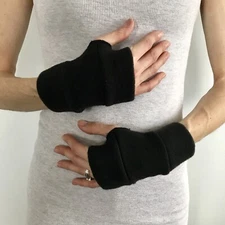 Short Fleece Gloves Winter Hand Warmers Fingerless Mens Womens Warm Finger Holes