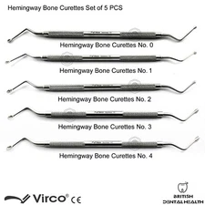 HEMINGWAY BONE CURETTES SPOON SCOOP TYPE PERIODONTAL DENTAL IMPLANT LAB 5 pieces