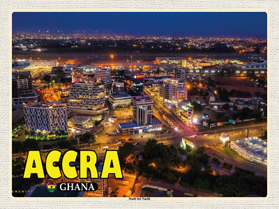 Blechschild 30x40 Accra Ghana Stadt bei Nacht Wand Deko Cafe Sammler Geschenk