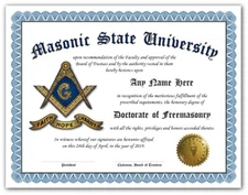 Masonic University Freemason Certificate Diploma w/Gold Seal Novelty Logo - Gift