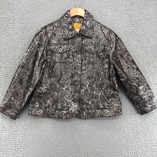 Ruby Rd Jacket Womens 6 Petite Silver Floral Metallic Textured Button Up Pockets