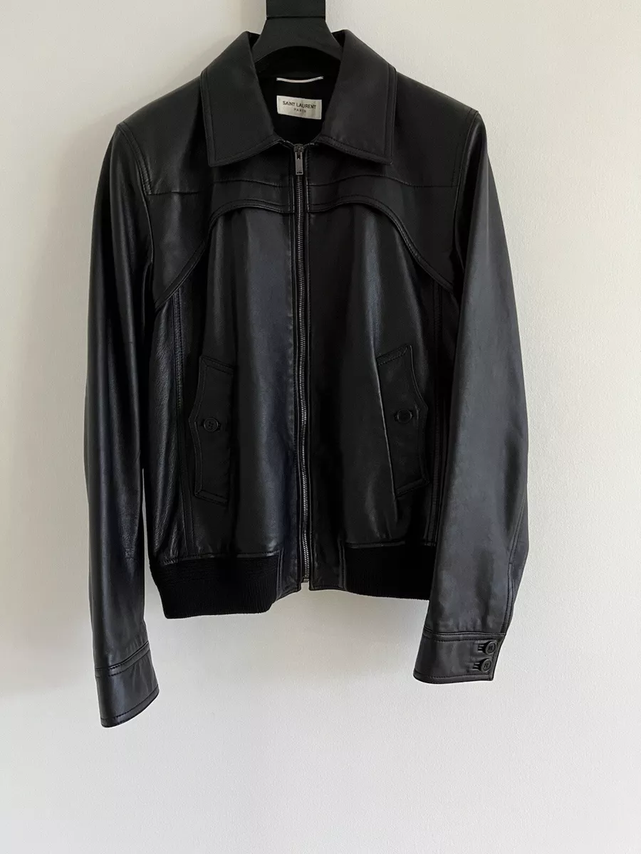 Saint laurent leather jacket shop with patches