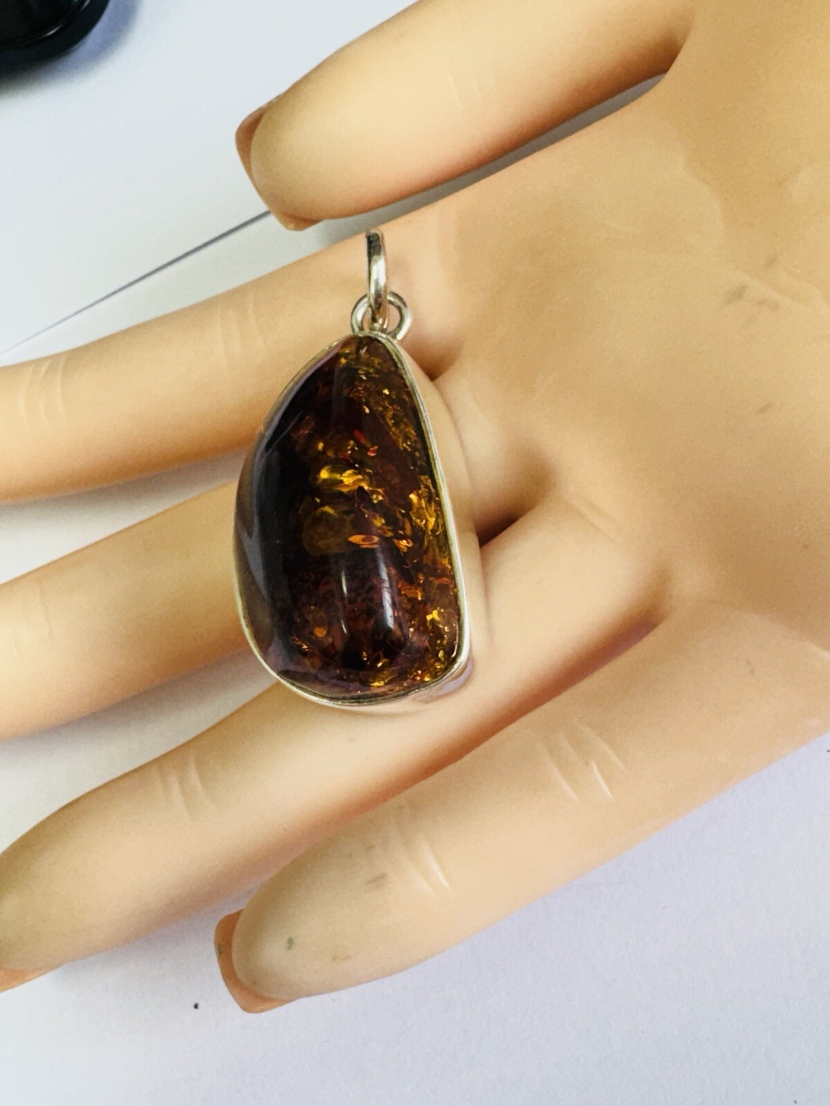 SOLID STERLING SILVER LARGE IRREGULAR SHAPE AMBER… - image 12